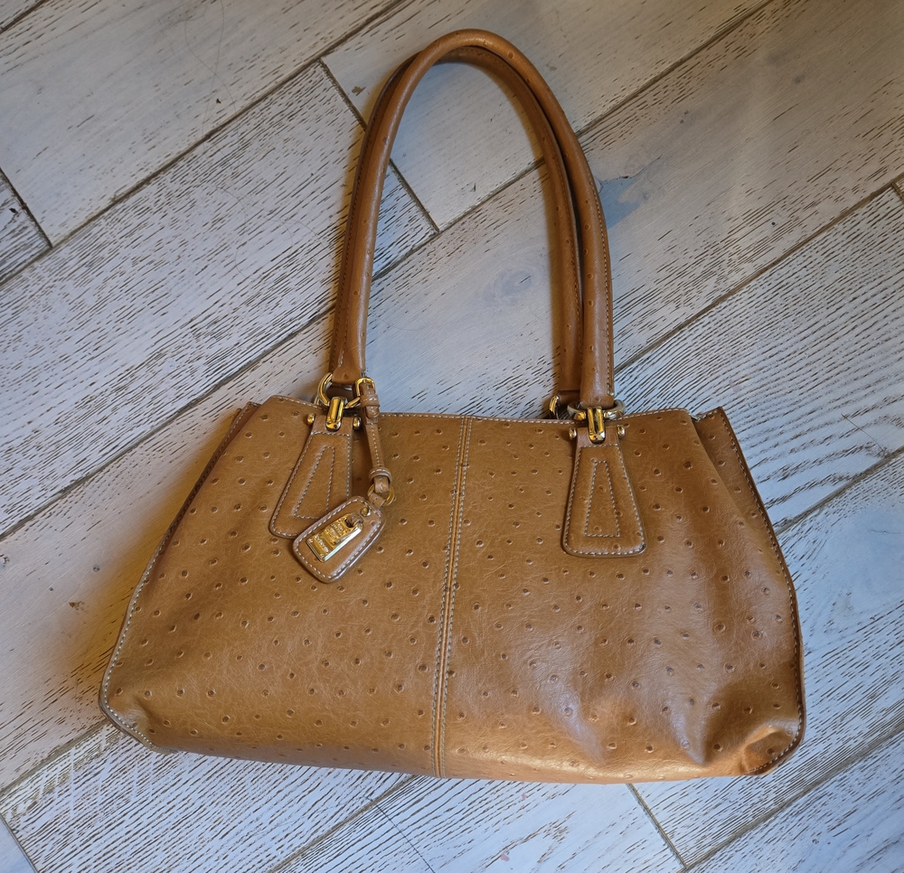 LIZ CLAIBORNE Saddle Brown Ostrich Textured Satchel Shoulder Bag